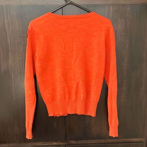 Cabi Orange Lace Cut Out Sleeve Button Up Cardigan Sweater Small #3123 - Picture 3 of 6